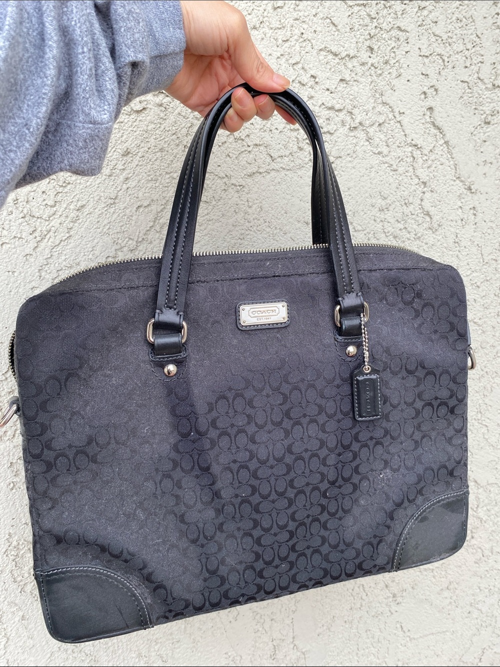 Coach Black Signature Jacquard Laptop Bag